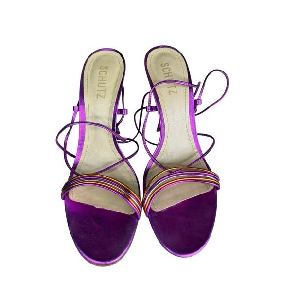 Schutz Arceli Violet Metallic Patent Leather Strappy Sandals Size 9B - Picture 4 of 12